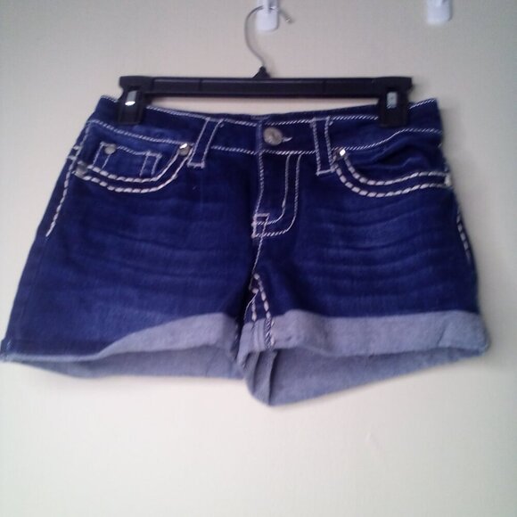 Knox Rose Shorts Women 2 Midi Short Button Pocket Large Stitching Roll Hem Blue - Picture 2 of 13